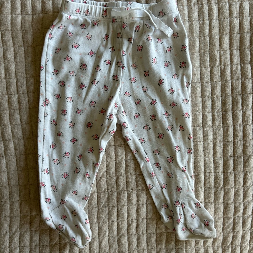 GAP White and Pink Bottoms with Elastic Waistband and Footies